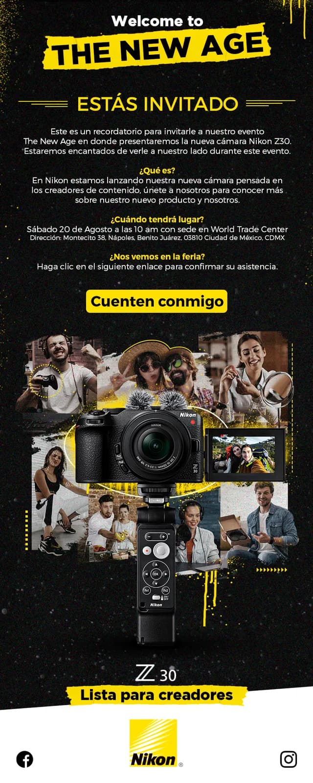 Email de invitación de la campaña de lanzamiento de la Nikon Z30