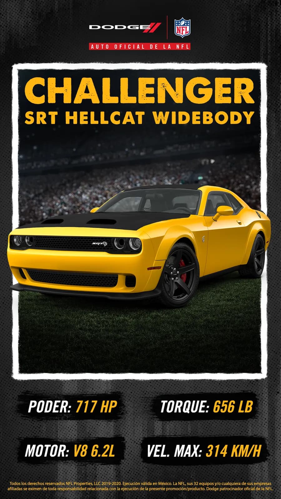 Post de redes de Dodge Challenger 'The Legend' para Stellantis México