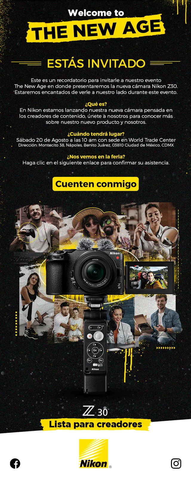Email de invitación de la campaña de lanzamiento de la Nikon Z30