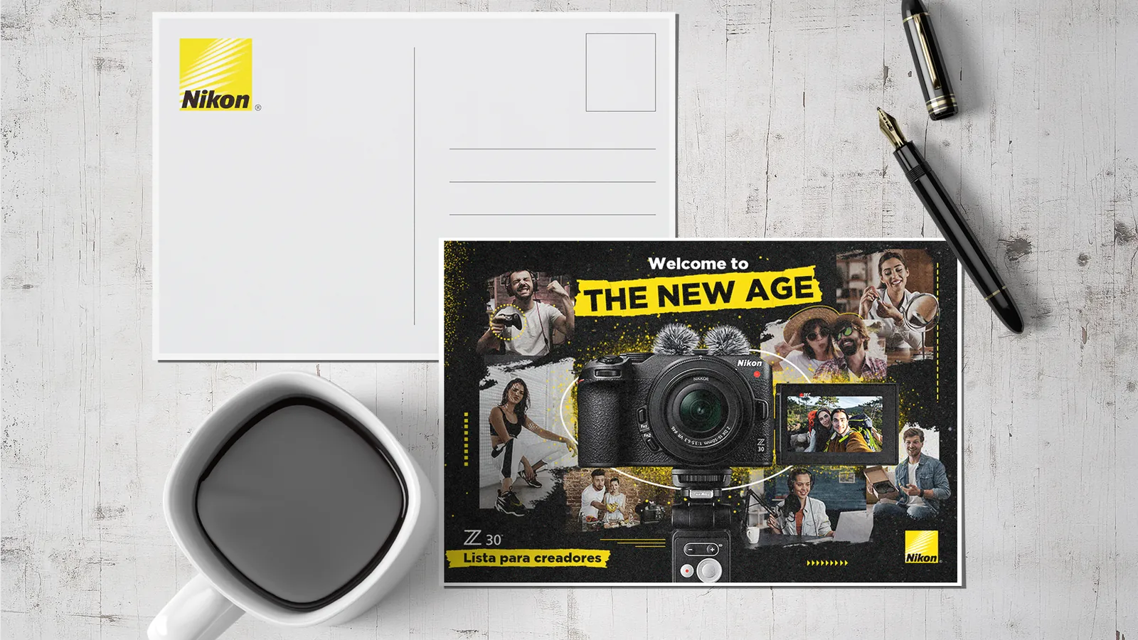Mockup de la postal de invitación del lanzamiento de la Nikon Z30