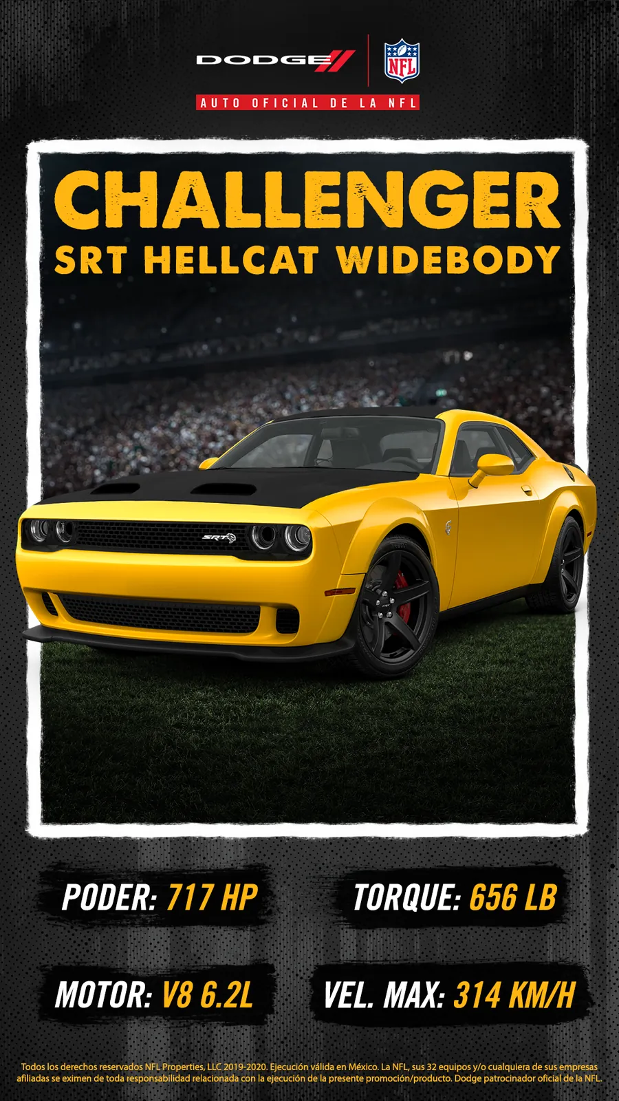 Post de redes de Dodge Challenger 'The Legend' para Stellantis México